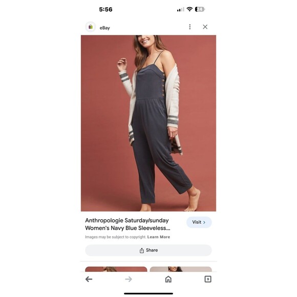 ANTHROPOLOGIE SATURDAY/SUNDAY WOMEN'S NAVY BLUE SLEEVELESS CUPRO JUMPSUIT Sz XS - Picture 1 of 9